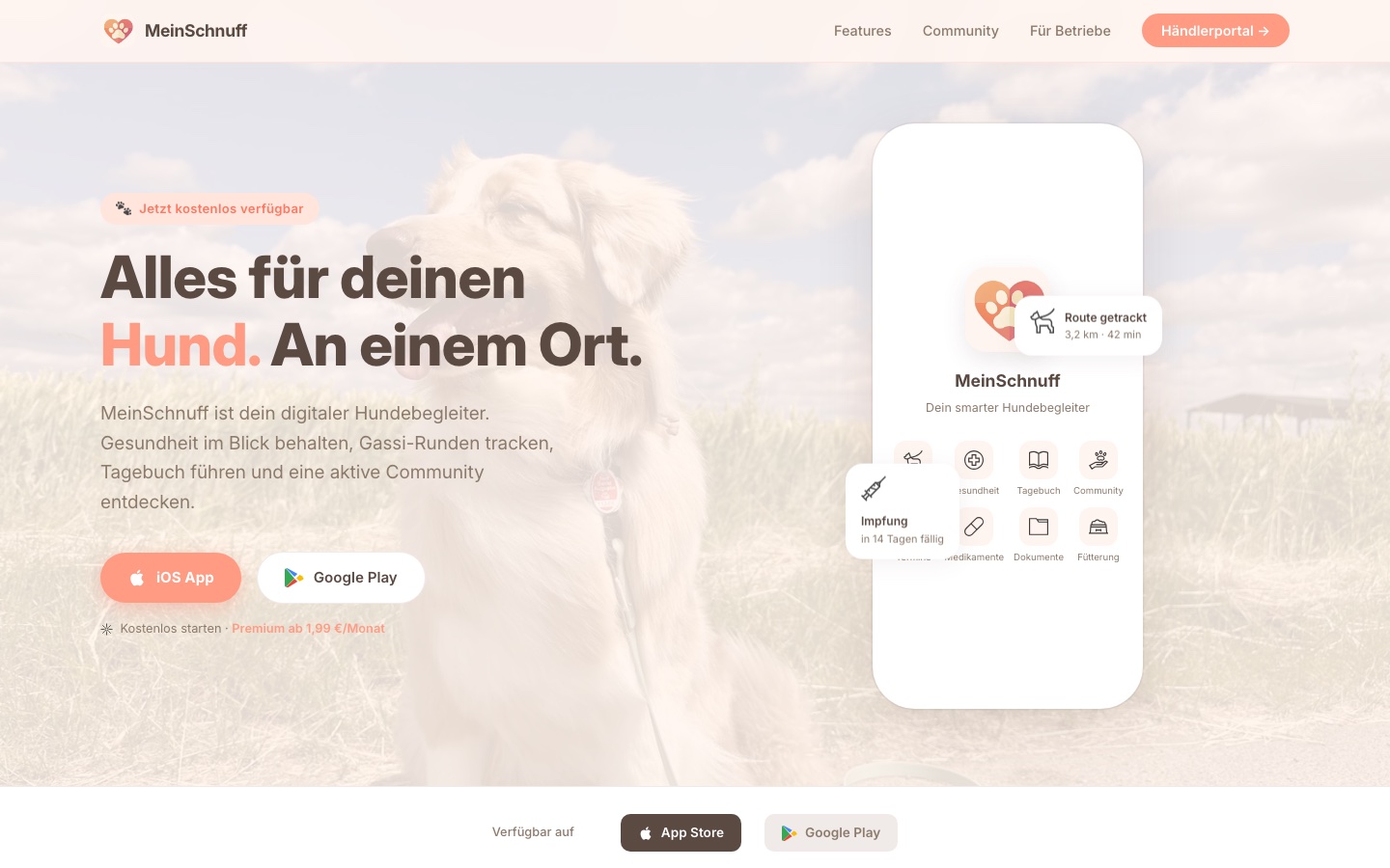 Startseite der App MeinSchnuff Startseite der App MeinSchnuff